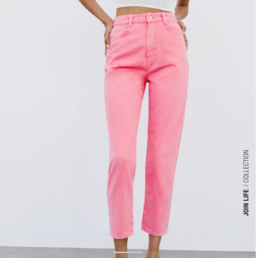 Zara Pink High Rise Mom Jeans